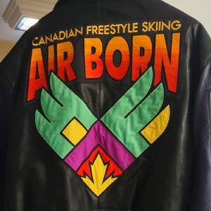 Canadian Freestyle Skiing Black Leather Jacket